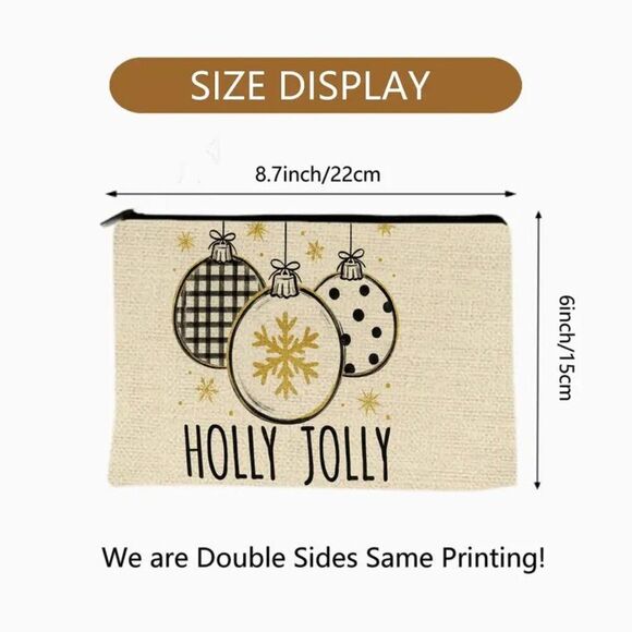 Christmas Holiday Holly Jolly Tree Ornaments Multifunctional Travel Cosmetic Bag - Picture 2 of 2